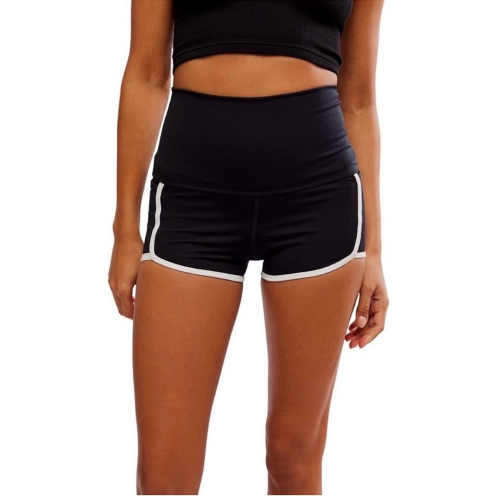 High-Waist Black Women's Athletic Shorts with White Trim